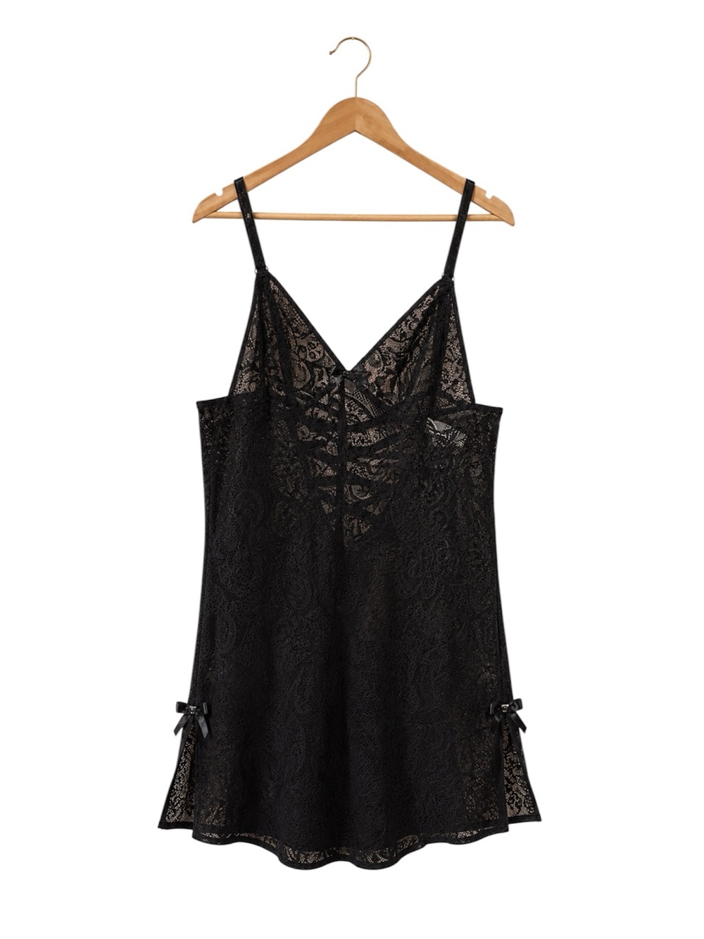 Sheer Lace Babydoll Chemise Nightie Black Criss Cross Back M Victoria’s Secret